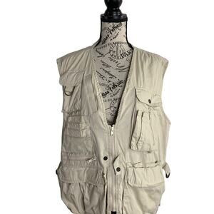 Light Khaki Utility Fishing Vest - Men's Multi-Pocket Sleeveless Jacket